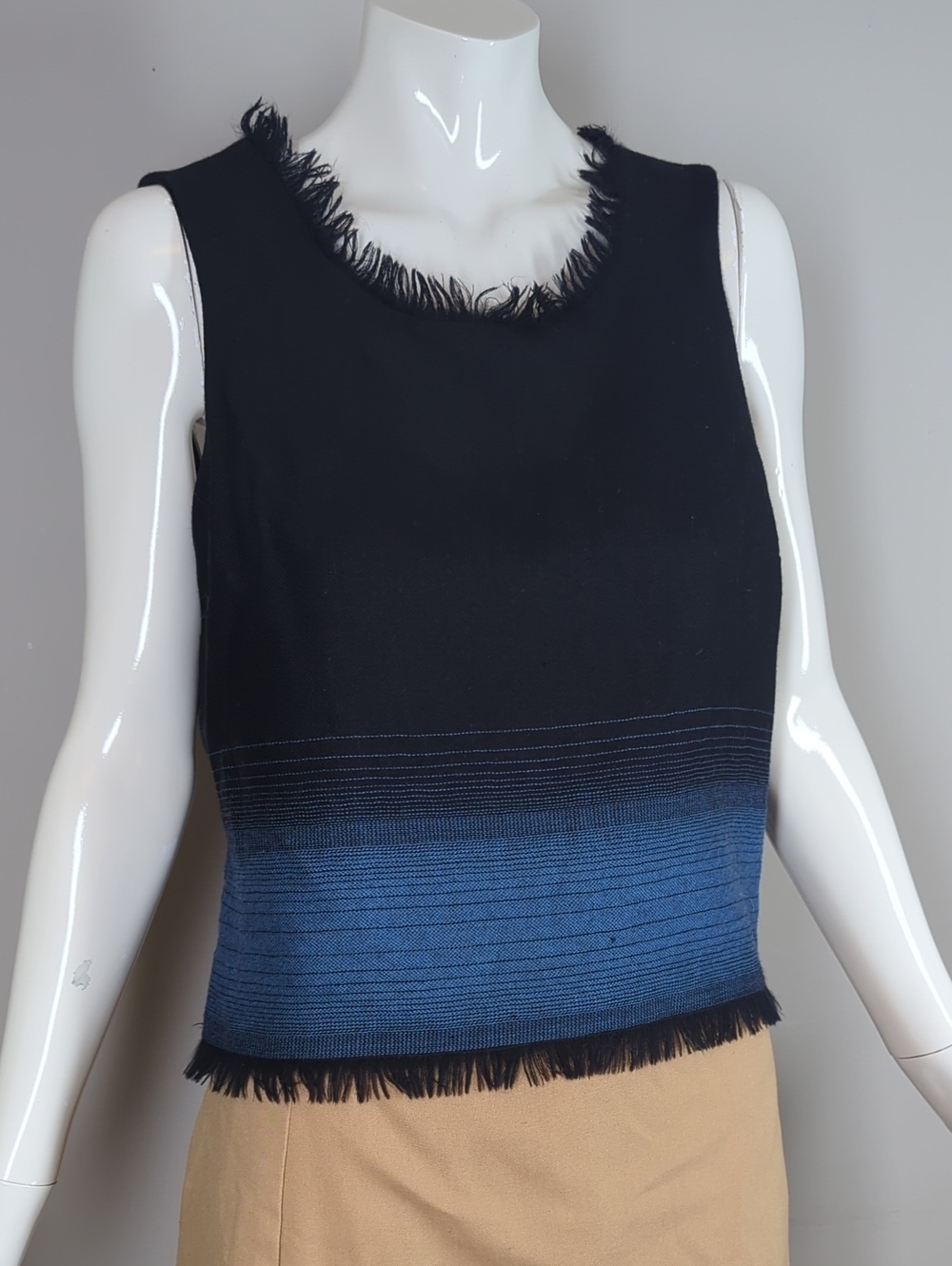 Versus Versace Sleeveless Black to Blue Ombre Fringe Trim Women's Top